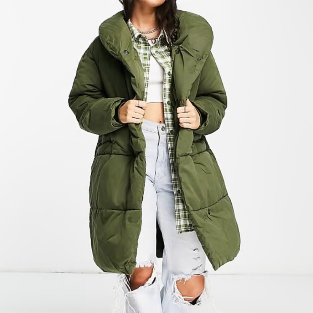 Monki Khaki Padded Coat - ASOS